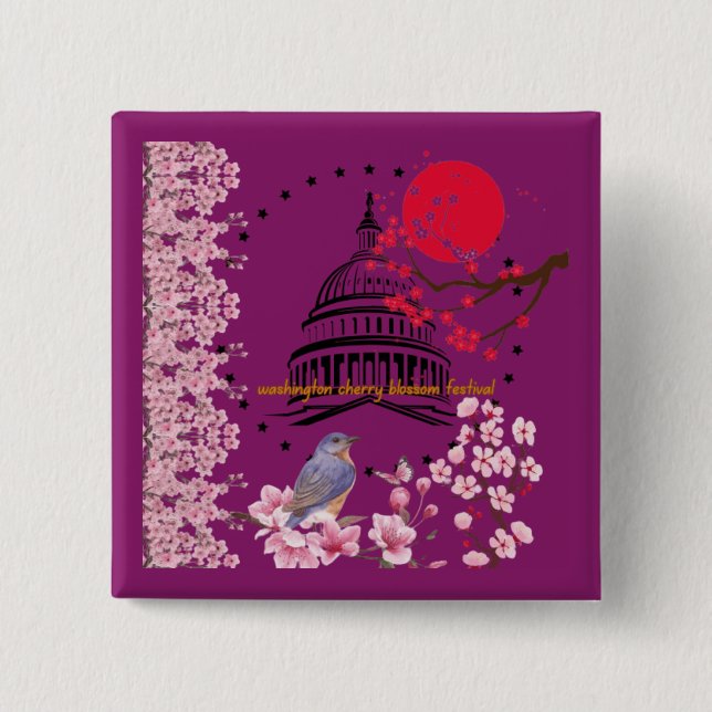 Petal rain celebration magenta 15 cm square badge (Front)