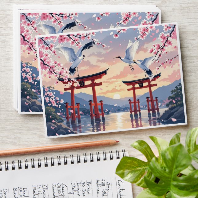 Petal Reverie—A Crane’s Serenade at Sundown Envelope (Stacked)