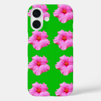 "Petal Serenity: Pink Hibiscus on a Green Canvas