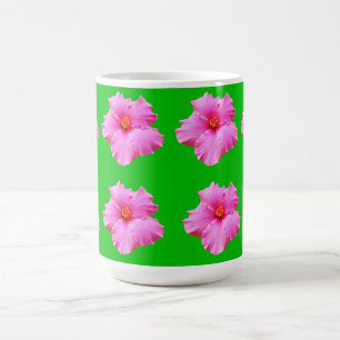 "Petal Serenity: Pink Hibiscus on a Green Canvas Coffee Mug