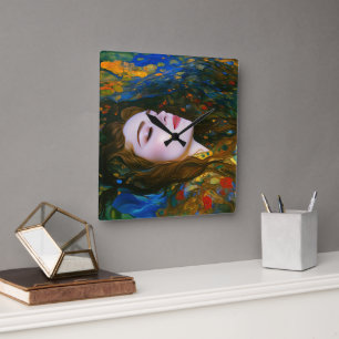 “Petal Serenity” - Women In Water Square Wall Clock
