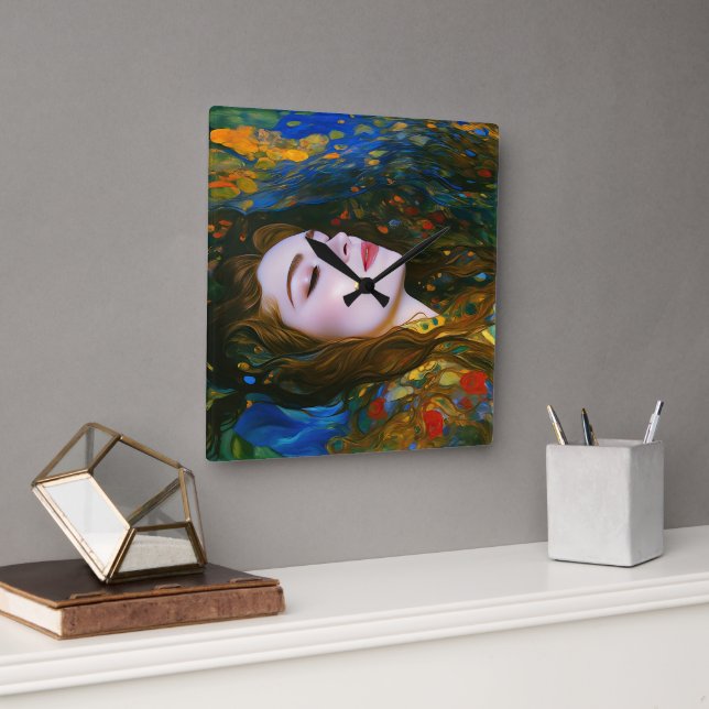 “Petal Serenity” - Women In Water Square Wall Clock (Office)