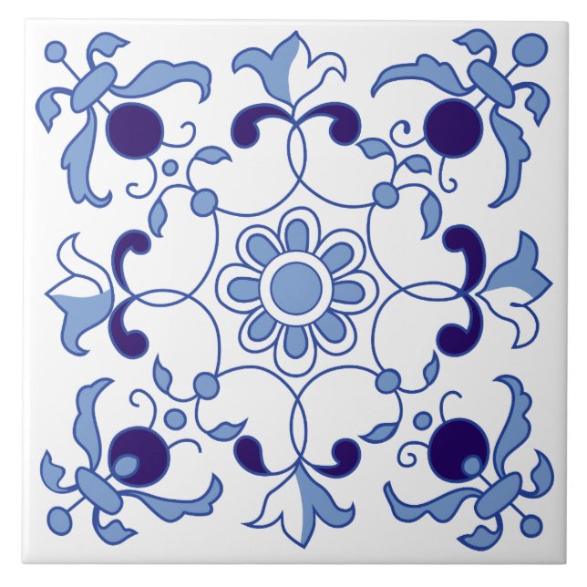 Petal Whimsy Blue Tones Ceramic Tile (Front)