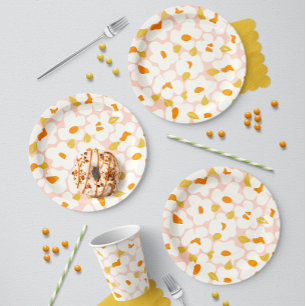 Petal Whimsy Peach & Marigold Paper Plate