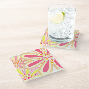 Petals and Dots Spring Flower Digital Illustration Glass Coaster