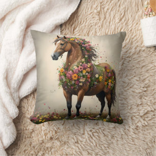 Petals And Hooves: Brown Horse Fantasy Garden, Cushion