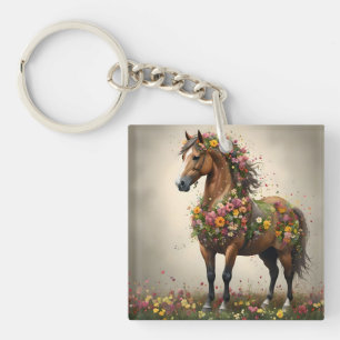 Petals And Hooves: Brown Horse Fantasy Garden, Key Ring
