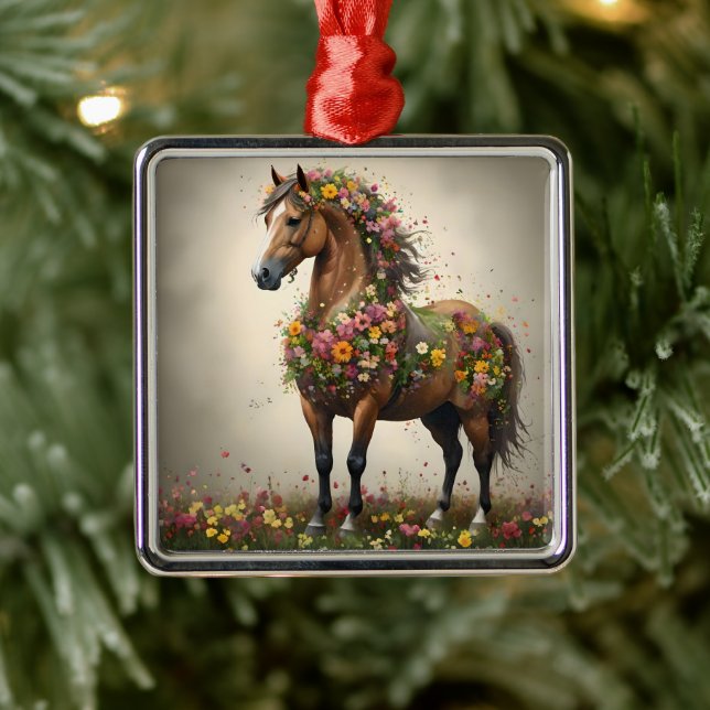 Petals And Hooves:  Brown Horse Fantasy Garden,  Metal Ornament (Tree)