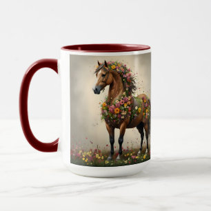 Petals And Hooves: Brown Horse Fantasy Garden, Mug