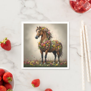 Petals And Hooves: Brown Horse Fantasy Garden, Napkin