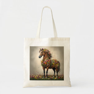 Petals And Hooves: Brown Horse Fantasy Garden, Tote Bag