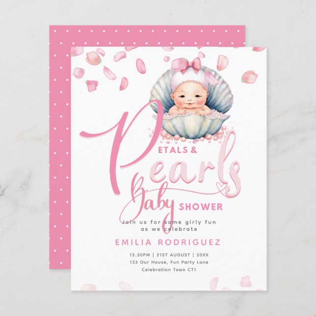 Petals and Pearls Pink Baby Girl Shower (Front/Back)