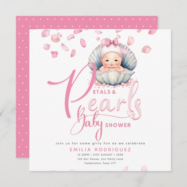 Petals and Pearls Pink Baby Girl Shower Invitation (Front/Back)