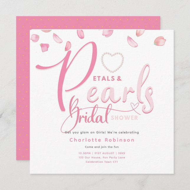 PETALS AND PEARLS Pink Glam Chic Bridal Shower Invitation (Front/Back)