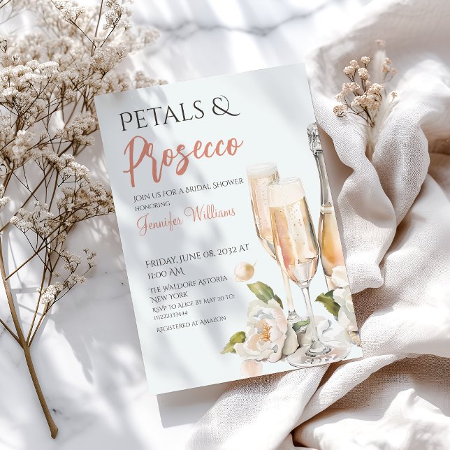 Petals and Prosecco Blush Pink Bridal Shower Invitation (Creator Uploaded)