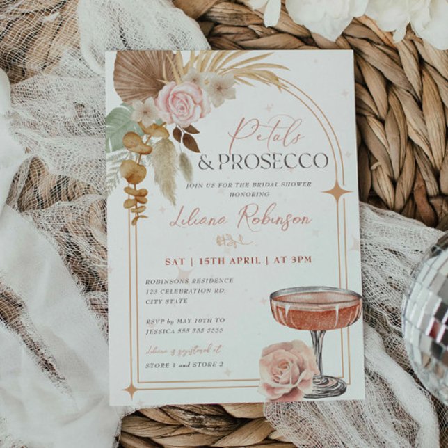 Petals and Prosecco Boho Bridal Shower Invitation (Creator Uploaded)