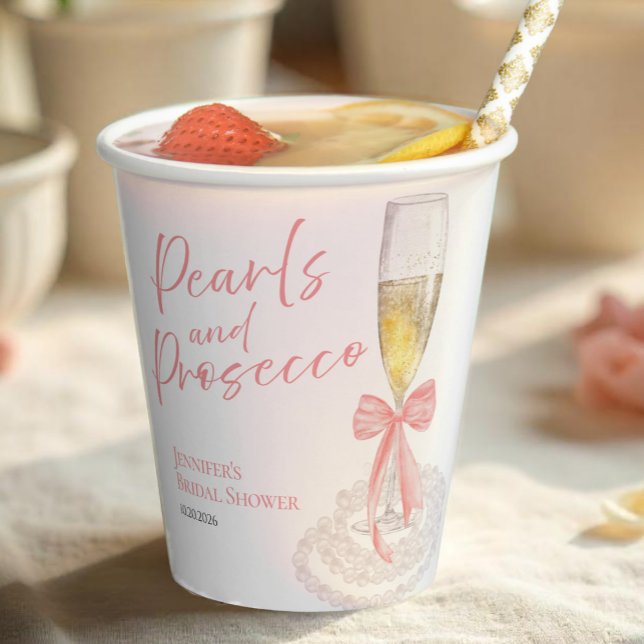 Petals and Prosecco | Bow Watercolor Bridal Shower Paper Cups (Creator Uploaded)