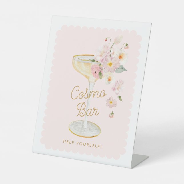 Petals and Prosecco Bridal Shower Bar Pedestal Sign (Front)
