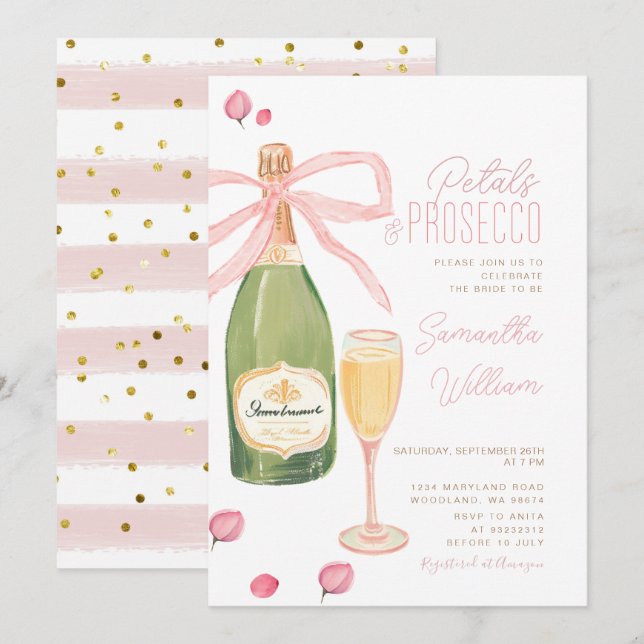Petals and Prosecco Bridal Shower Brunch Invite (Front/Back)