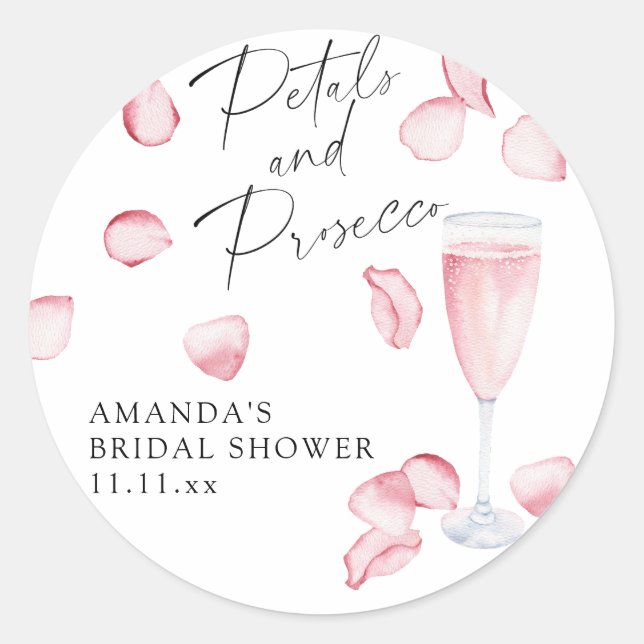 Petals and Prosecco Bridal Shower Classic Round Sticker (Front)
