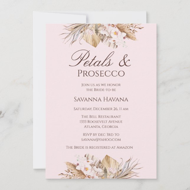 Petals and Prosecco Bridal Shower Invitation (Front)