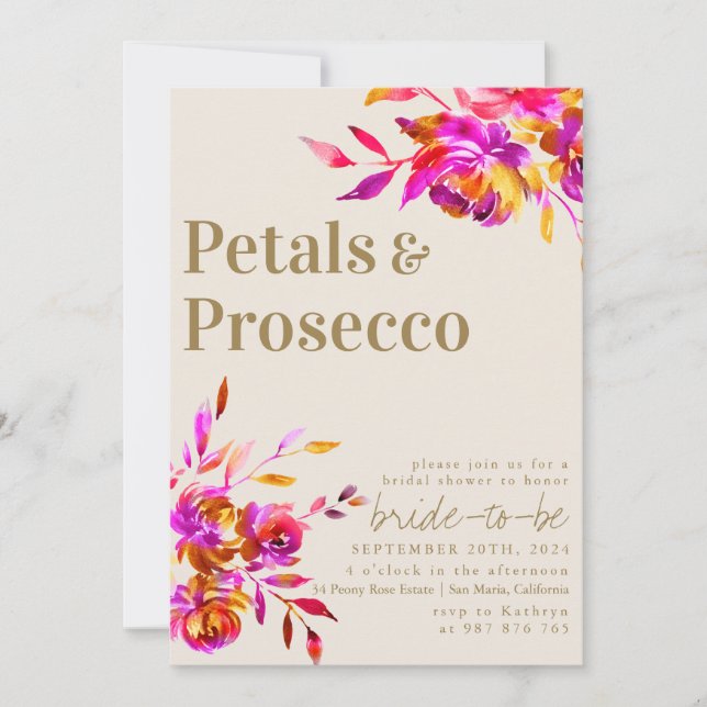 Petals and Prosecco Bridal Shower Invitation (Front)