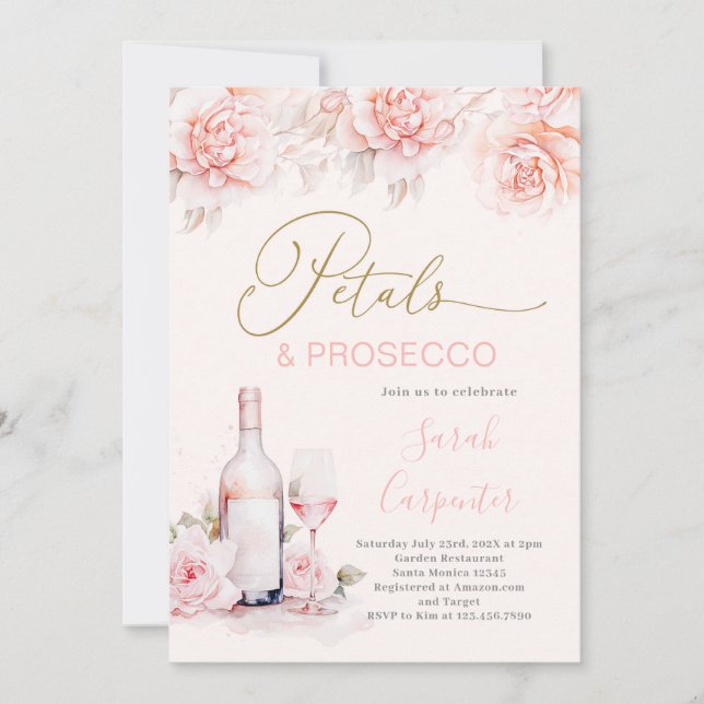 Petals and Prosecco Bridal Shower invitation (Front)