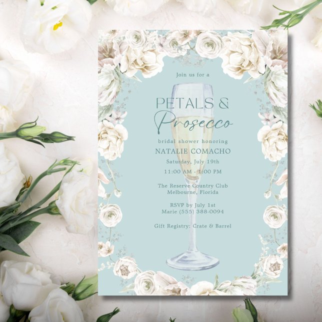 Petals and Prosecco Bridal Shower Party Invitation (Petals and Prosecco Bridal Shower Party Invitation)