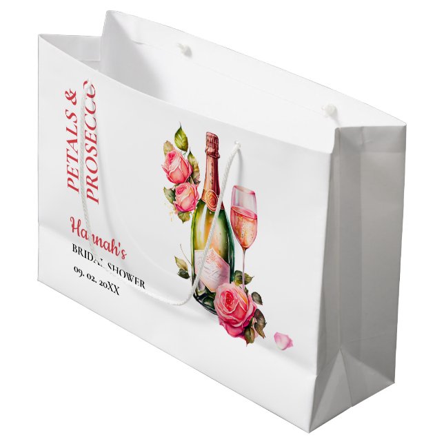Petals And Prosecco Bridal Shower Party Large Gift Bag (Front Angled)