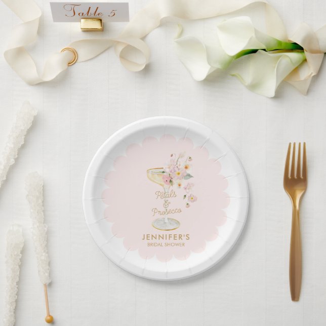 Petals and Prosecco Bridal Shower Personalised Paper Plate (Wedding)