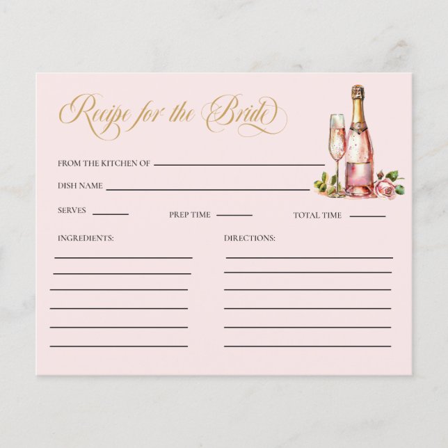 Petals and Prosecco Bridal Shower Recipe Cards  (Front)