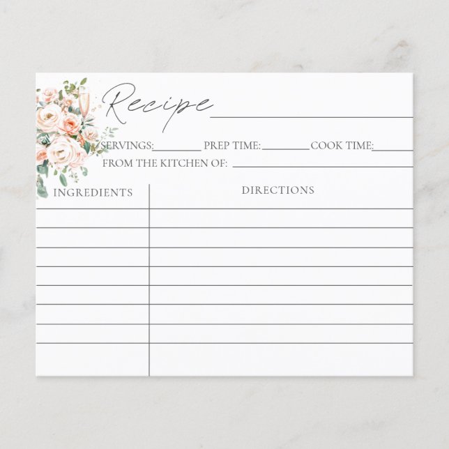 Petals And Prosecco Bridal Shower Recipe Cards (Front)
