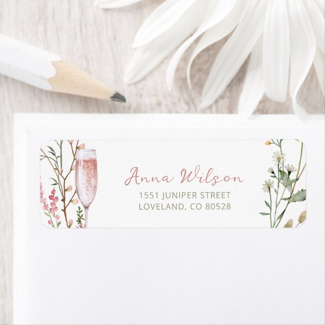 Petals and Prosecco Bridal Shower Return Address Label (Insitu)