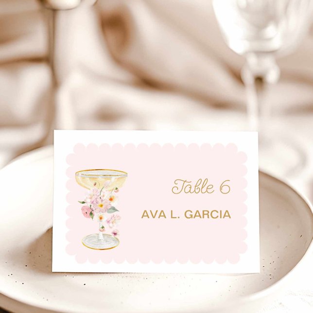 Petals and Prosecco Bridal Shower Table Number (Bubbly Pink Floral Bridal Shower Table Name Card)