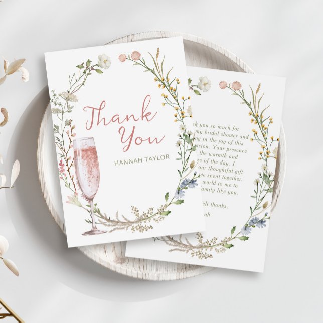 Petals and Prosecco Bridal Shower Thank You Card (petals and prosecco bridal shower thank you card)