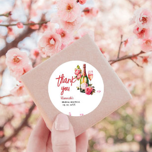 Petals And Prosecco Bridal Shower Thank you Classic Round Sticker