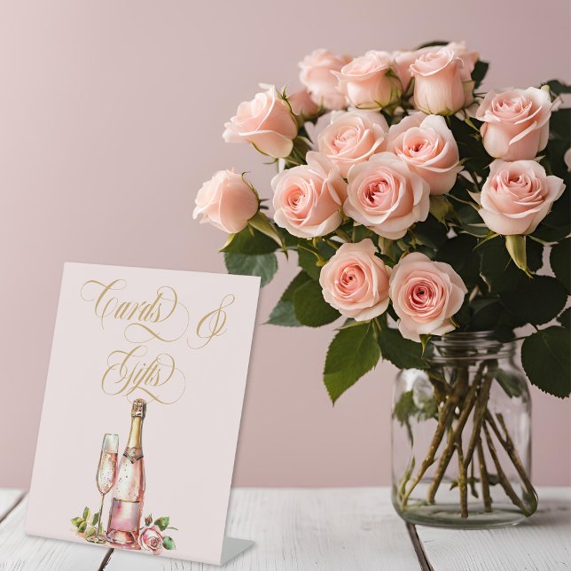 Petals and Prosecco Cards and Gifts Bridal Shower  Pedestal Sign (Petals and Prosecco Cards & Gifts Tabletop sign)