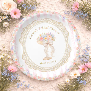 Petals and Prosecco Colourful Floral Bridal Shower Paper Plate