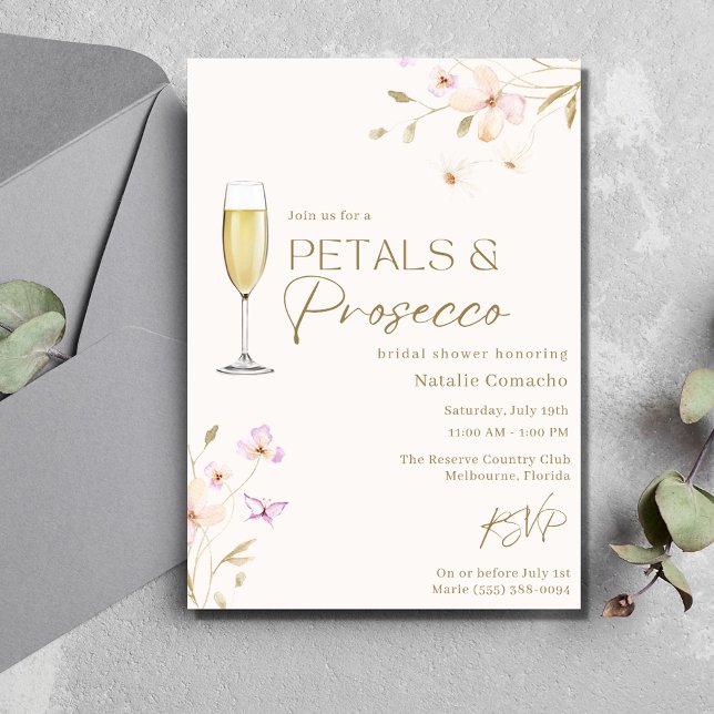 Petals and Prosecco Elegant Bridal Shower Party Invitation (Petals and Prosecco Elegant Bridal Shower Party Invitation)