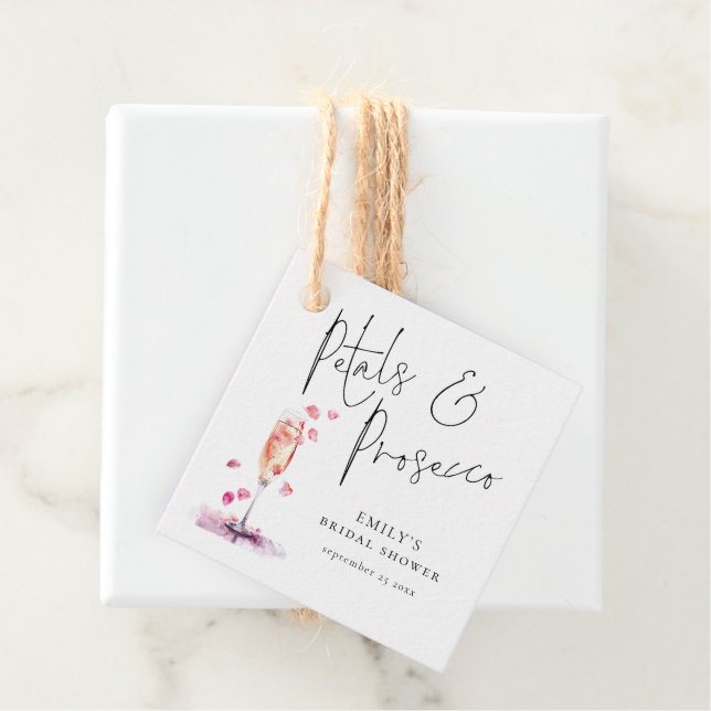 Petals and Prosecco Elegant Script Bridal Shower Favour Tags (In Situ)