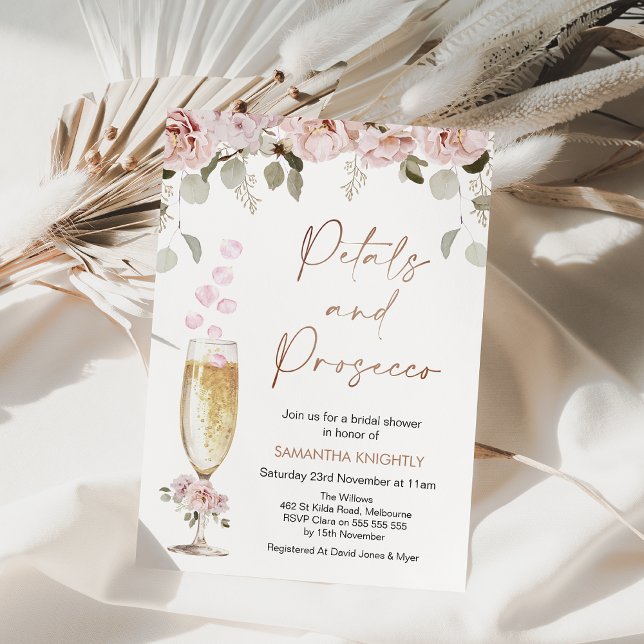 Petals and Prosecco Floral And Glass Bridal Shower Invitation (Petals and Prosecco Bridal Shower Invitation, Champagne Petals Bridal Shower theme, Wedding Shower, )