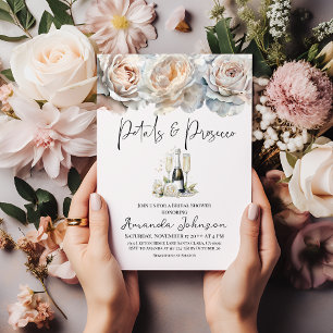 Petals and Prosecco Floral Bow Bridal Shower Invitation
