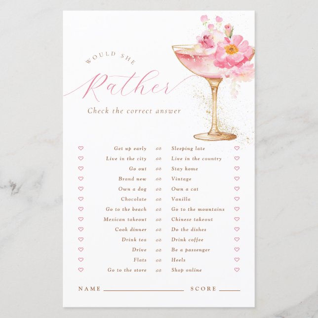 Petals and Prosecco Floral Bridal Shower Game (Front)