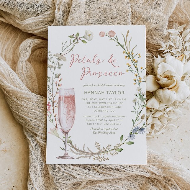 Petals and Prosecco Floral Bridal Shower Invitation (Creator Uploaded)
