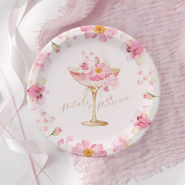 Petals and Prosecco Floral Bridal Shower Paper Plate (Creator Uploaded)