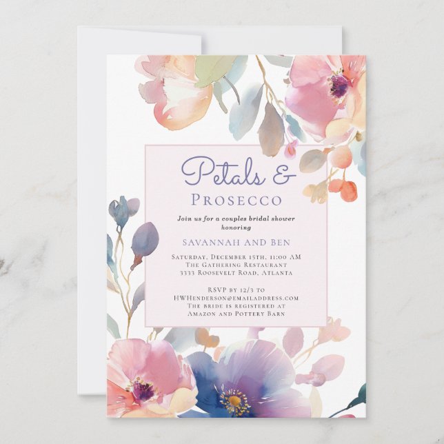 Petals and Prosecco Floral Couples Bridal Shower  Invitation (Front)
