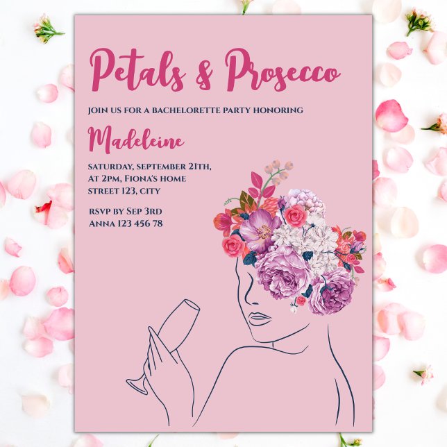 Petals And Prosecco Floral Wreath Bachelorette Invitation (petals and prosecco bachelorette party invitation floral wreath pink purple)