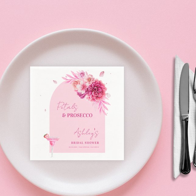 Petals and Prosecco Hot Pink Floral Bridal Shower Napkin (Creator Uploaded)