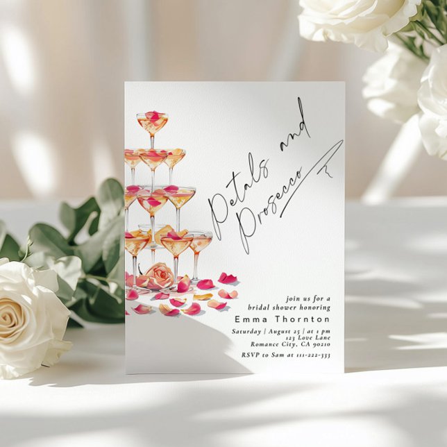 Petals and Prosecco minimal Modern Bridal Shower Invitation (Creator Uploaded)