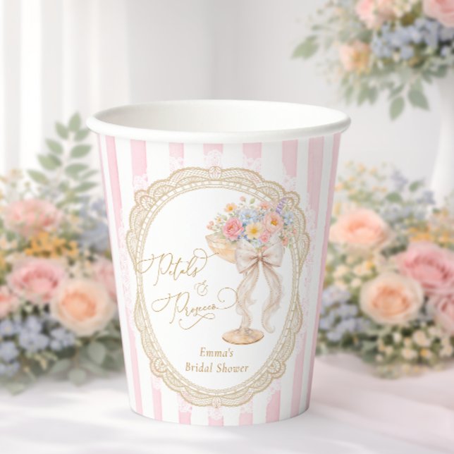 Petals and Prosecco Pink and Gold Bridal Shower Paper Cups (Creator Uploaded)